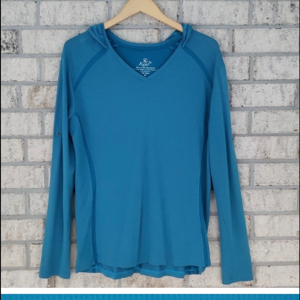 Kuhl Blue Hooded Long Sleeve Shirt